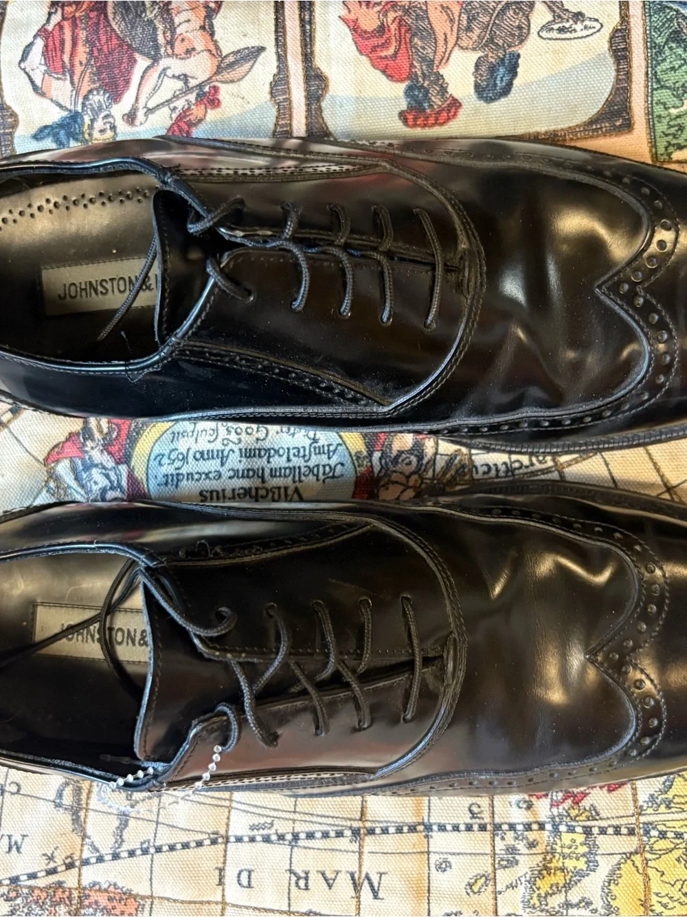 Johnston & Murphy Black Leather Brogue Wingtip Oxfords